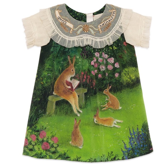 Gucci Other - NEW Gucci Baby Canvas Menagerie Green Collar Dress